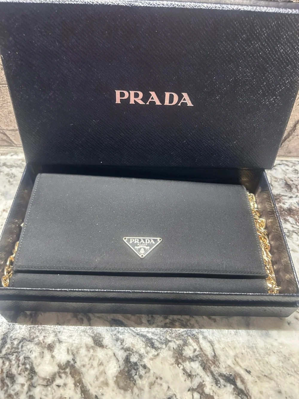 Prada Black Wallet on Chain with Gold Hardware COA and box - Picture 3 of 16